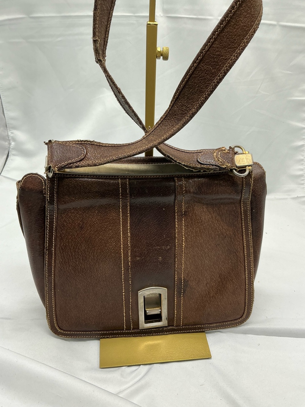 Gucci Vintage Canvas & Brown Leather Shoulder Tote Bag - Imperfect Bag 👀 - Picture 11 of 15